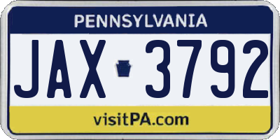 PA license plate JAX3792