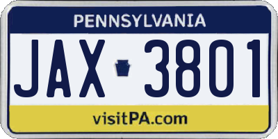 PA license plate JAX3801
