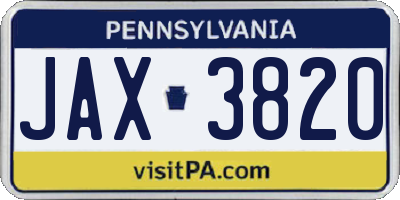 PA license plate JAX3820