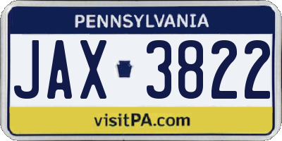 PA license plate JAX3822