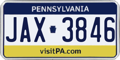 PA license plate JAX3846
