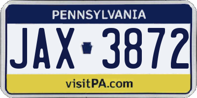 PA license plate JAX3872
