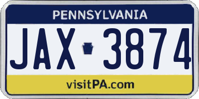PA license plate JAX3874