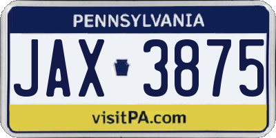 PA license plate JAX3875