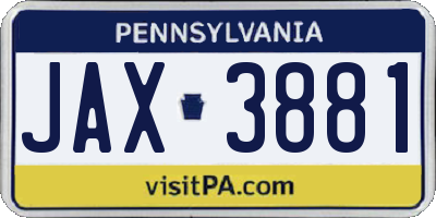 PA license plate JAX3881