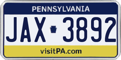 PA license plate JAX3892