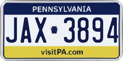 PA license plate JAX3894