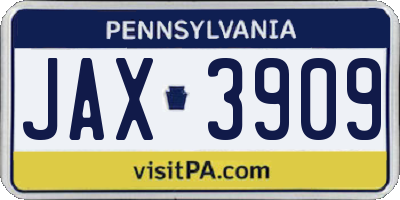 PA license plate JAX3909