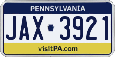 PA license plate JAX3921