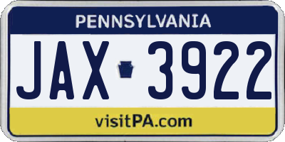 PA license plate JAX3922