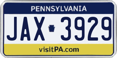 PA license plate JAX3929