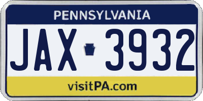 PA license plate JAX3932
