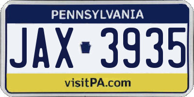 PA license plate JAX3935