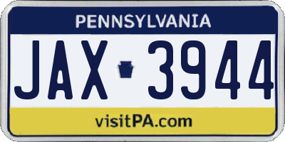 PA license plate JAX3944