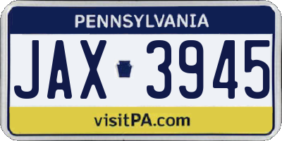 PA license plate JAX3945