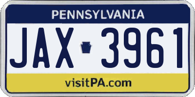 PA license plate JAX3961