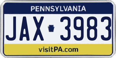 PA license plate JAX3983