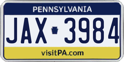 PA license plate JAX3984