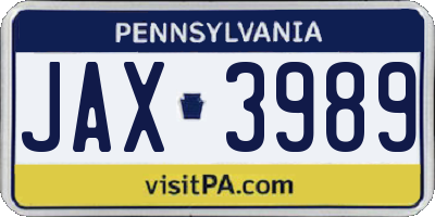 PA license plate JAX3989