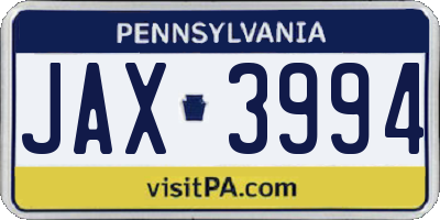 PA license plate JAX3994