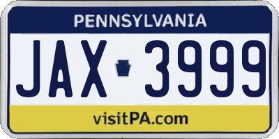 PA license plate JAX3999