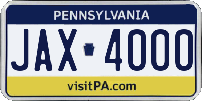 PA license plate JAX4000
