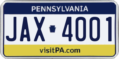 PA license plate JAX4001