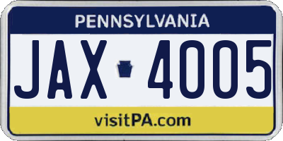 PA license plate JAX4005
