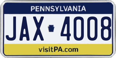 PA license plate JAX4008