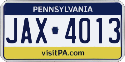 PA license plate JAX4013
