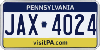 PA license plate JAX4024