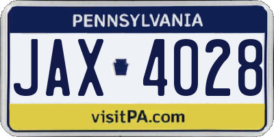 PA license plate JAX4028