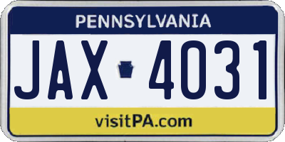 PA license plate JAX4031