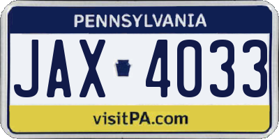 PA license plate JAX4033