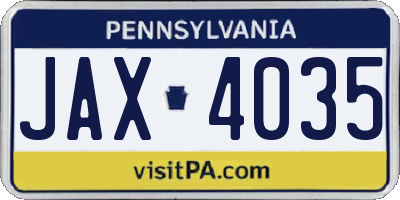 PA license plate JAX4035
