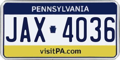 PA license plate JAX4036