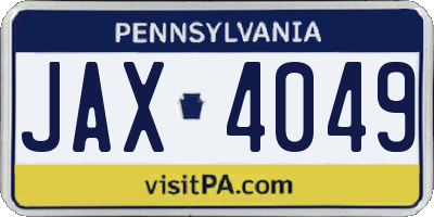 PA license plate JAX4049