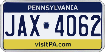 PA license plate JAX4062
