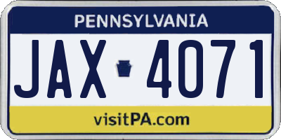 PA license plate JAX4071