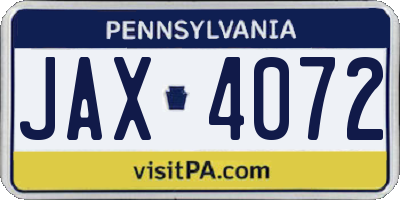 PA license plate JAX4072