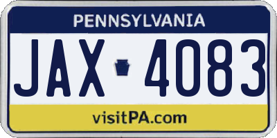 PA license plate JAX4083