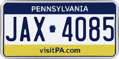 PA license plate JAX4085