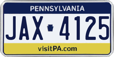 PA license plate JAX4125