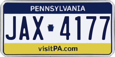 PA license plate JAX4177