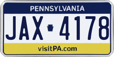 PA license plate JAX4178