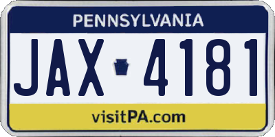 PA license plate JAX4181