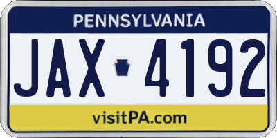 PA license plate JAX4192