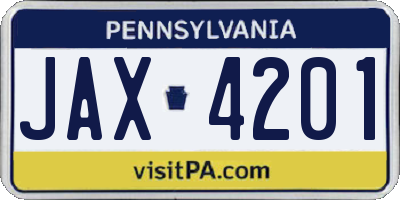 PA license plate JAX4201