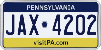 PA license plate JAX4202