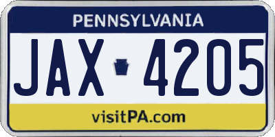 PA license plate JAX4205